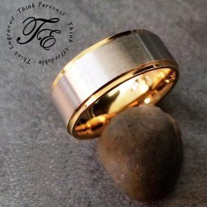 Mens Brushed Steel and gold Wedding Promise Ring